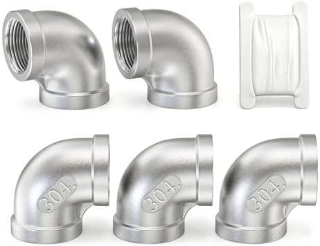 TAISHER 5PCS 304 Stainless Steel 90 Degree Elbow Fittings, 3/4 Inch NPT Female Pipe to 3/4 Inch NPT Female 304 Stainless Pipe Fitting