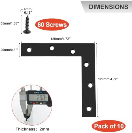 SAYAYO Flat L Bracket, 120x120mm / 5" x 5" Stainless Steel L Mending Plate
