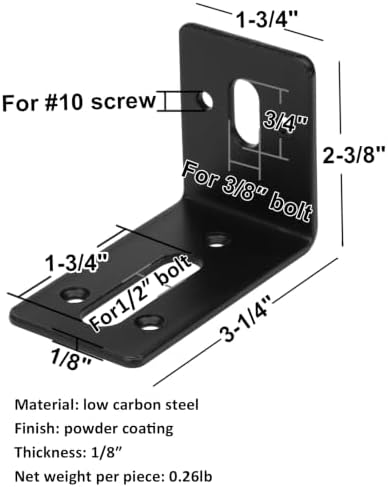 GBGS 10 Pack Black Slotted L Bracket,Adjustable Corner Braces,1/8" Thick