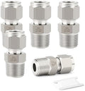 5PCS 304 Forging of Stainless Steel Compression Tube Pipe Fitting Connector, 1/2" Tube OD x 1/2" NPT Male Straight Adapter for fuel/air/liquid/oil/gas/vacuum pipelines