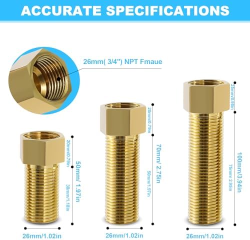 3/4" Extension Brass Pipe Fitting NPT 100 mm（3PCS）