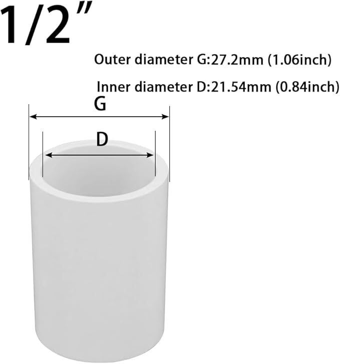 1/2’’ PVC Coupling 2 Way Pipe Fittings, Furniture Grade Schedule 40 Socket x Socket, Heavy Duty PVC Slip Socket Connectors for Building Furniture Greenhouse Shed (Pack of 10)