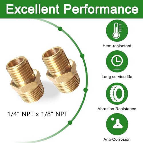 2pcs 1/4" NPT x 1/8" NPT Brass Nipple, 1/4 to 1/8 Adapter Fitting Reducing Solid Hex Brass Nipple, Brass 1/4 Male to 1/8 Male Reducer Brass Pipe Fittings for Extending and Connecting Pipes