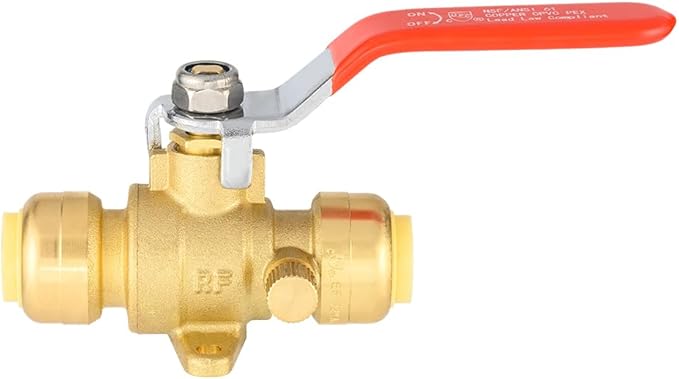 (Pack of 5) EFIELD 1/2 Inch Push-Fit Full Port Drop Ear Brass Ball Valve with Drain, Disconnect Clip Tool, UPC Certified,(PF-VALVE070-5PCS)
