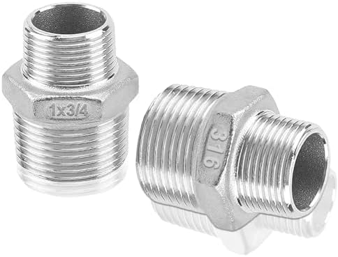 2-Pack 316 Stainless Steel Reducing Hex Nipple, 1" NPT Male x 3/4" NPT Male Pipe Fitting Adapter - Corrosion Resistant Reducer Connector for Plumbing, Hydraulic Systems (1" to 3/4")