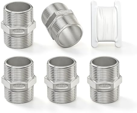 TAISHER 5PCS Cast 304 Stainless Steel Hex Nipple, Pipe Fitting 3/4-Inch Male Pipe x 3/4-Inch Male Pipe
