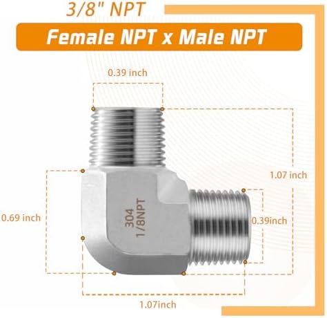Stainless Steel Pipe Fitting 90 Degree Barstock Street Elbow 1/8" NPT Male x 1/8" NPT Male 2 Pack