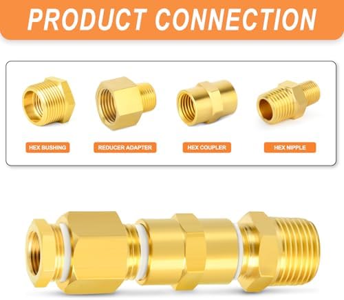 GASHER Brass Reducing Hex Nipples,1/4 Inch NPT Male x 1/8 Inch NPT Male Brass Pipe Adapter Fittings Reducing Nipples Connector（15Pcs）