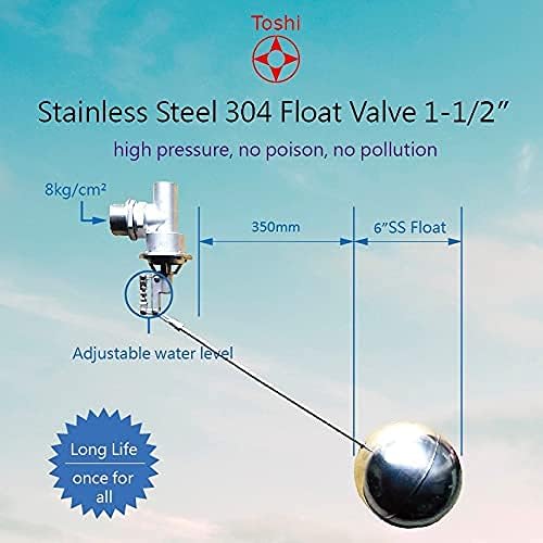 Viton sealing, 304 Stainless Steel Balanced Float Ball Valve, Tank Mount, 100 Psi (1-1/2")…