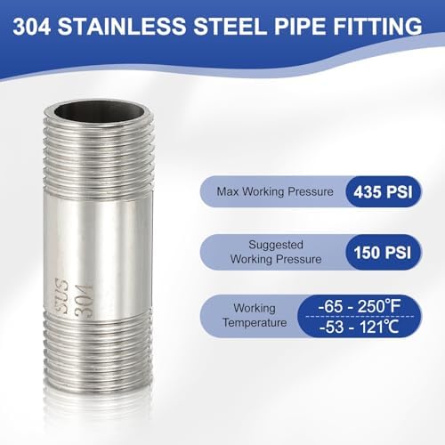 PATIKIL 304 Stainless Steel Pipe Fitting, 2 Pack 1/2" BSP Male x 1/2" BSP Male Threaded 2" Length Nipple Cast Pipe for Extending Piping, Silver