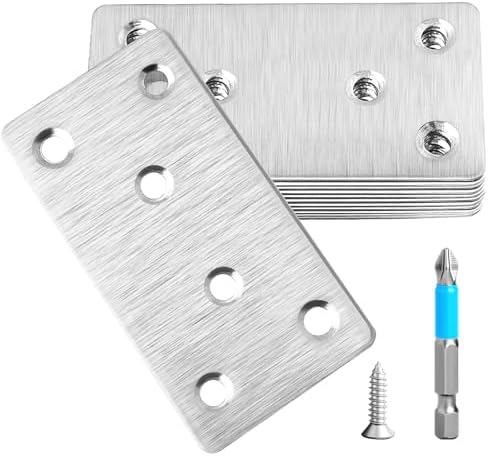 4 Pcs Mending Plate, 3.94 x 1.97 inch Stainless Steel Flat Plates with Holes, Straight Metal Mounting Braces Brackets Kit for Furniture, Wood Joint Connector (Silver, 3.94 inch)