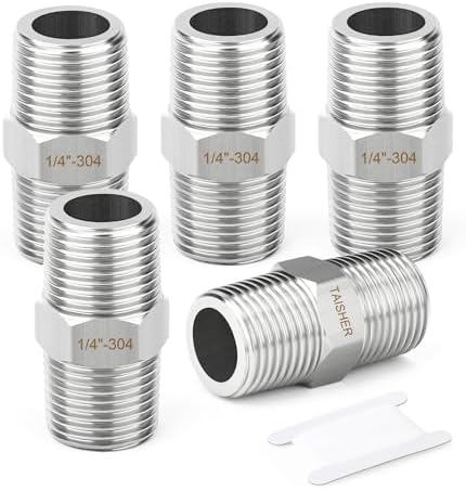 TAISHER 5PCS 304 SS New Hex Nipple,1/4" NPT Male, Pipe Adapter Fitting