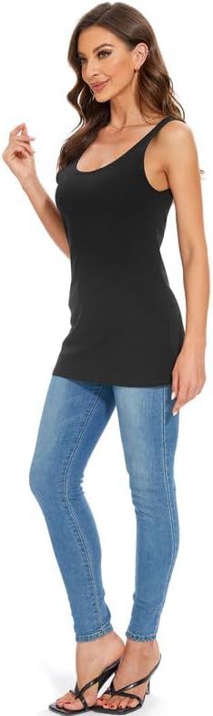 H HIAMIGOS Womens 3 Packs Long Tank Tops Stretchy Cotton Sleeveless Camisole Undershirts Layering Workout Yoga Camis