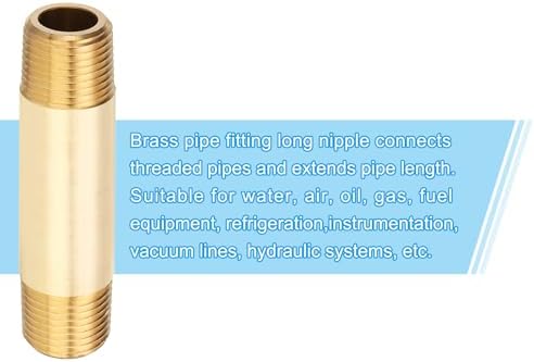 PATIKIL 10Pcs 3" Long 3/8" x 3/8" NPT Male Brass Pipe Fitting Long Nipple, Brass Tone