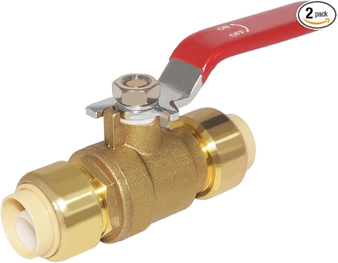 Hooshing 2PCS 1/2 Inch Push-Fit Full Port Ball Valve Shut Off Water Valve Push-to-Connect, PEX, Copper, CPVC, PE-RT, Solid Brass, Red