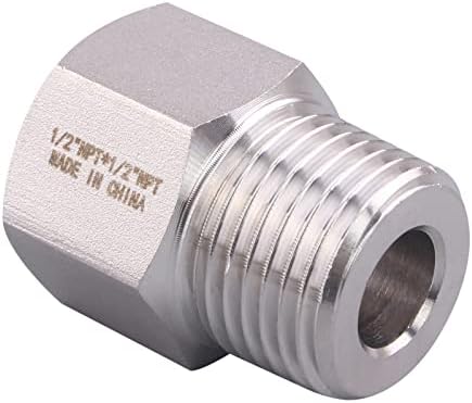 Forged Reducer Adapter Fitting - Stainless Steel 304 Reducing Pipe Connector, 1/2" NPT Female x 1/2" NPT Male (pack of 2)