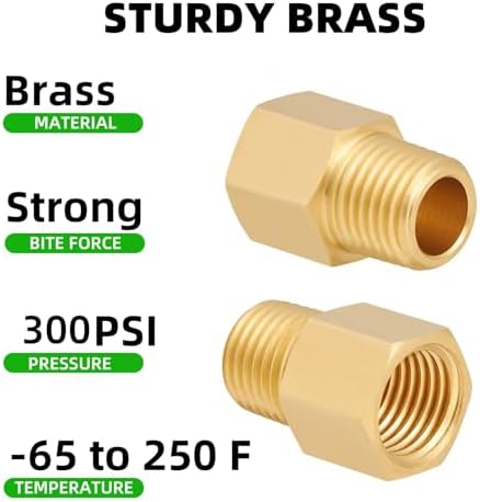 Brass Pipe Fitting,1/4 Inch NPT Male to 1/4 Inch NPT Female Brass Pipe Hose Tube Fitting 1/4'' Male NPT to 1/4'' Female NPT Reducer Adapter 5pcs (1/4 npt male x 1/4 npt female)