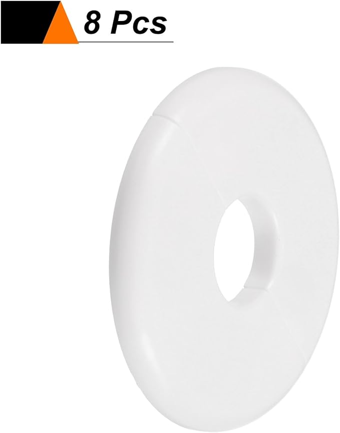HARFINGTON 8pcs Wall Split Flange 22.5mm/0.9" Self-Adhesive Plumbing Cover Plates ABS Plastic Round Escutcheon Plate Buckle Design for Water Pipe Bathroom Kitchen Decoration, White