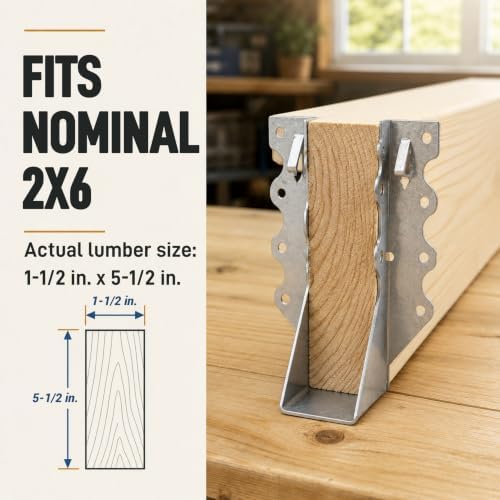 50 Pack 2x6 Joist Hangers, 20 Gauge Galvanized Wood Connectors