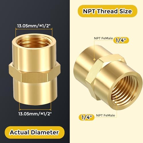 METALLIXITY 12PCS 1/4" FeMale NPT x 1/4" FeMale NPT Thread Brass Coupling