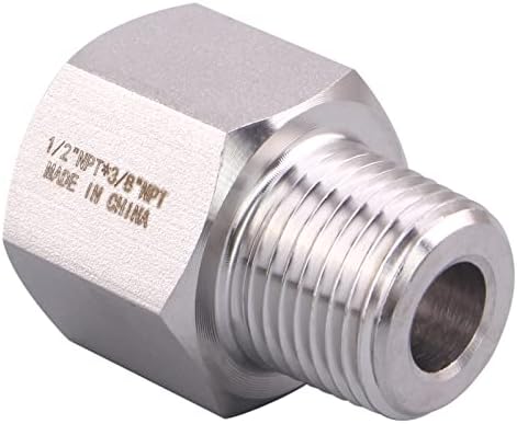 Forged Reducer Adapter Fitting - Stainless Steel 304 Reducing Pipe Connector, 1/2" NPT Female x 3/8" NPT Male (pack of 2)