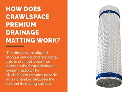 Whitecap Dimple Drainage Matting, 4' x 50' - Protect Vapor Barriers, Improves Water Movement and Drainage - Waterproof Moisture Barrier Foundation Wrap and Floor Underlayment