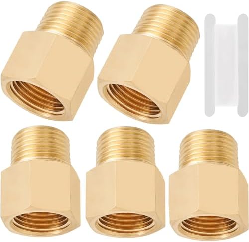 Brass Pipe Fitting,3/8 Inch NPT Male to 3/8 Inch NPT Female Brass Pipe Hose Tube Fitting 3/8'' Male NPT to 3/8'' Female NPT Reducer Adapter 5pcs (3/8 npt male x 3/8 npt female)