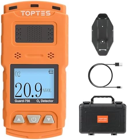 TopTes Guard-756 Upgraded Oxygen Detector, 0-30% VOL, Portable O2 Monitor, 0.5s Fast Response, Rechargeable O2 Gas Detector, with Vibe, Light & Sound Alarms, Dust and Explosion Proof, for Work, Home