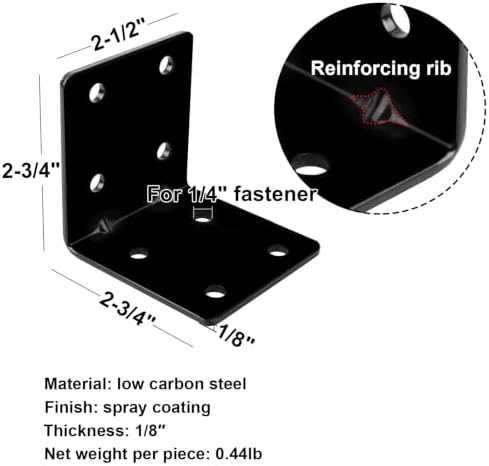 10 PCS 2-3/4" Black L Reinforced Angle Bracket, Corner Brace