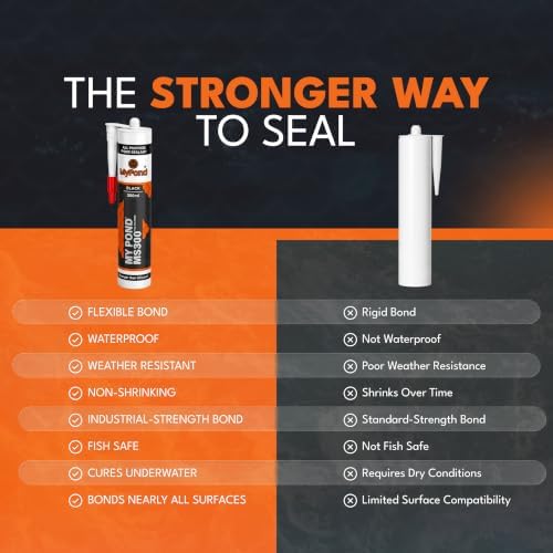 MS300 Marine Sealant, Window Sealer, Pond Sealer for Leaks Concrete Glass Metal, MS Polymer Adhesive 4x Stronger than Aquarium Silicone Caulking, Black Pond Liner Marine Adhesive Sealant, 300ml