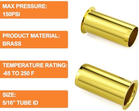 GASHER 100PCS Brass Compression Fitting, Brass Compression Insert Tube Support 5/16" Tube OD