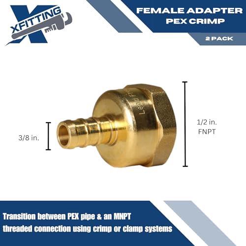 2 Pack XFITTING 3/8 inch Pex x 1/2 inch Female Adapter, Barb Crimp FNPT