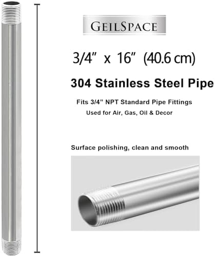 GeilSpace 3/4" x 16" 304 Stainless Steel Nipple Pipe Fitting, NPT Threaded