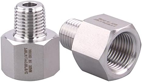 Forged Reducer Adapter Fitting - Stainless Steel 304 Reducing Pipe Connector, 3/8" NPT Female x 1/4" NPT Male (pack of 2)
