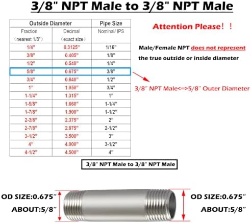 Beduan Stainless 3/8 NPT Male Threaded 2" Length Nipple Pipe Fitting 2 PCS