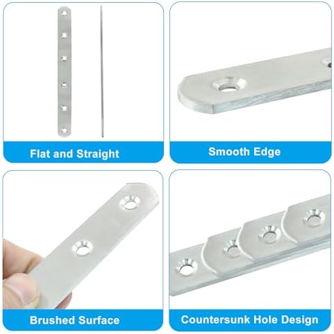 4 Pack 8 Inch Stainless Steel Flat Plate Straight Bracket