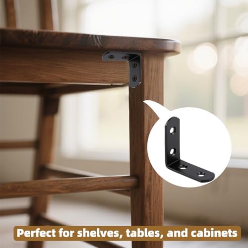 2 Inch L Brackets 10 Pack - 90 Degree Black Corner Braces for Wood Furniture & Shelves - Small L Shape Metal Support Brackets for DIY Home Improvement/ Cabinet & Wall Mounting