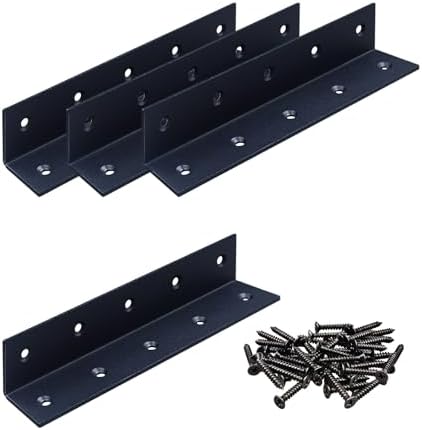 8" x 1.5" x 1.5" L Brackets Heavy Duty, Large Iron Corner Bracket Metal Joint, Thickness 2.5mm Including Screws, for Wooden Bookshelf Furniture Cabinet (Black-4PCS)