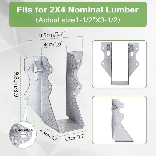 35 Pack Steel 2x4 Joist Hangers for Wood, Galvanized Face Mount Bracket | 20 Gauge Double Shear Face Mount Joist Hanger for Wood Rafter Pergolas, Floor Deck and Ceiling Joists
