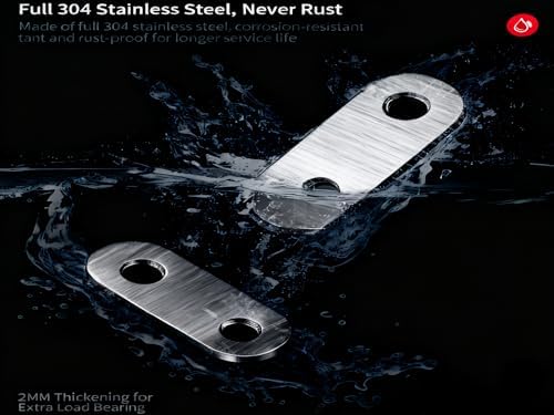 100PACK 1.4INCH X 0.6INCH Stainless Steel Straight Flat Bracket Repair Plate Brace,Mending Joining Plates for Wood, Board, Bed Frame, Furniture & Shelves,with Screws