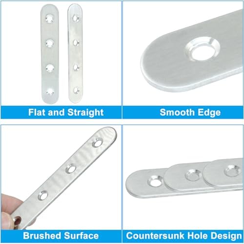 8 Pack 4 Inch Stainless Steel Flat Plate Straight Bracket