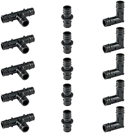 15Pcs EFIELD 3/4"Poly PEX-A Tee,Elbow,Coupling 5 PCS Each(PPSU1960033-15)