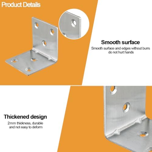 20PCS L Brackets Corner Bracket 2"x2"x2", Heavy Duty Corner Brace for Wood, Right Angle Brackets, 50MM 2Inch Wide 90 Degree Bracket for Wooden Frame Furniture Shelves Chairs