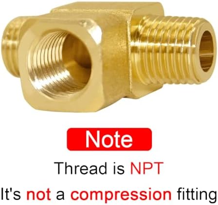 Joywayus Brass Tee Pipe Fitting 1/4" NPT Male-Female-Male 3-way Adapter