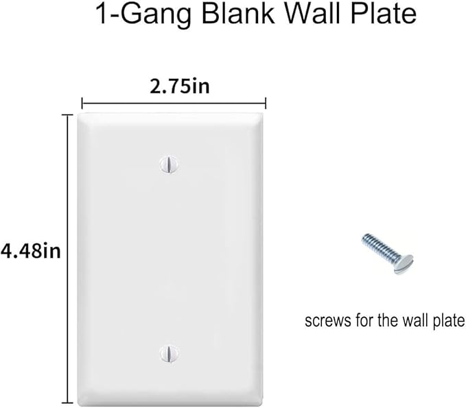 Blank Wall Plates 1-Gang blank Switch Outlet Electrical Cover Plate Unbreakable Thermoplastic Faceplate for Light Receptacle Outlet Switch, White (6 Pack)