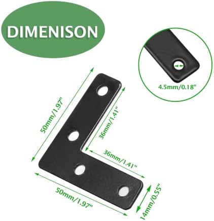 Uenhoy 20 Pcs L Shape Black Flat Brackets 2"x2" with Screws