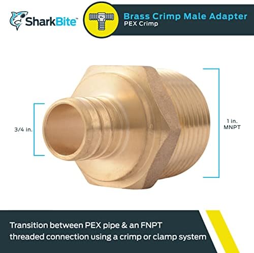 SharkBite 3/4 x 1 Inch Crimp MNPT Male Adapter, Brass Plumbing Fitting, PEX Pipe, Copper, UC139LFA