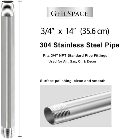 GeilSpace 3/4" x 14" 304 Stainless Steel Nipple Pipe Fitting, NPT Threaded