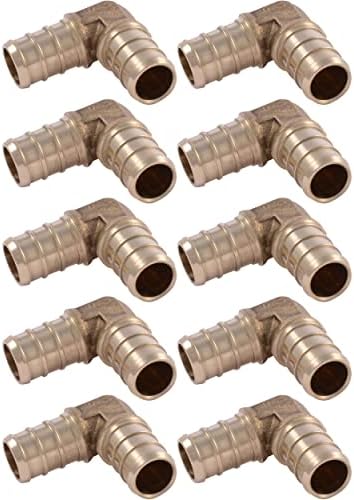 SharkBite 1/2 Inch Crimp 90 Degree Elbow, Pack of 10, Brass Plumbing Fitting, PEX Pipe, PE-RT, UC248LFA10.
