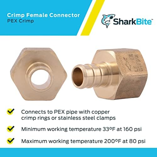 SharkBite 1/2 x 1/2 Inch FNPT Crimp Adapter, Pack of 5, Brass Plumbing Fitting, PEX Pipe, PE-RT, UC072LFA5